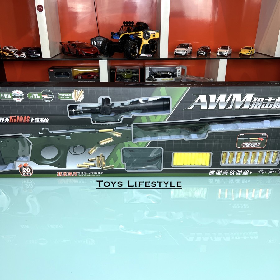 Mainan Tembakan Eva Soft Bullet AWM L96 Shell Ejecting System