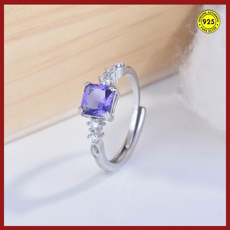 Cincin Berlian Amethyst Persegi Model Terbuka Dapat Disesuaikan