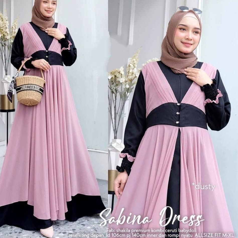 Baju Gamis wanita Lebaran2022 Kimiko Set Bahan Ceruty motif polos M L XL   RAISHA MAXY gamis sifon m