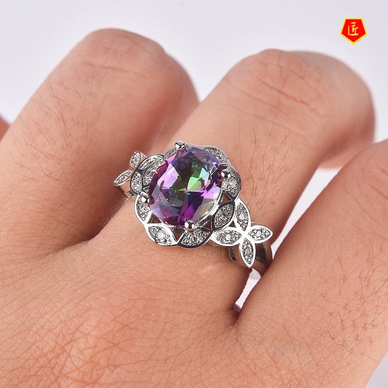 [Ready Stock]Colorful Moissanite Ring Creative Gradient Color Hollow Butterfly Fashion