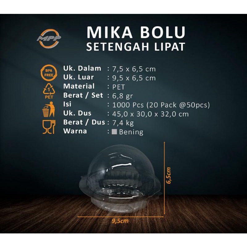 Mika Bolu Setengah Lipat Isi 50 PCS Warna Bening