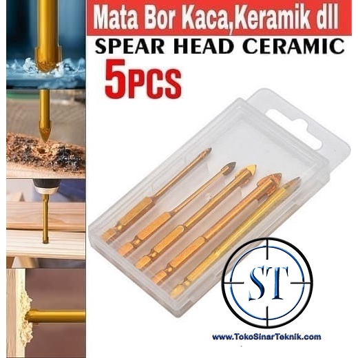 Mata Bor Tombak Gold Isi 5 Segitiga Lapisan Titanium alloy Keramik Granit Kaca Marmer Porselen Tembok Besi