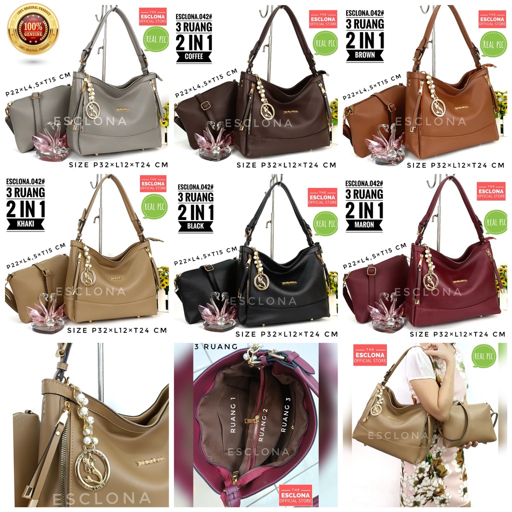 TAS WANITA ESCLONA 042 TAS BAHU WANITA SHOULDER BAG TAS SELEMPANG FASHION CEWEK TAS IMPORT WANITA TAS BATAM WANITA 2 IN 1 TAS FASHION WANITA TERBARU TAS KERJA WANITA TAS KANTOR WANITA TAS KULIT WANITA IMPOR TAS KOREA WANITA S2