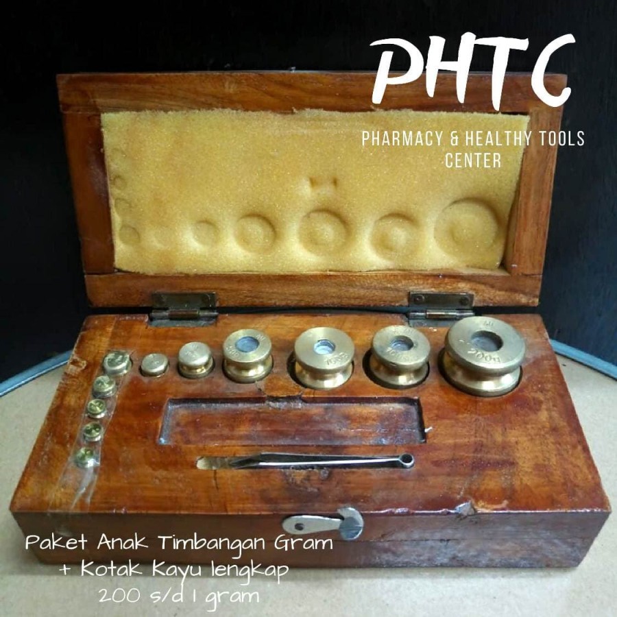 Anak Timbangan Gram + Kotak Kayu Lengkap Size 1gr s/d 200gr