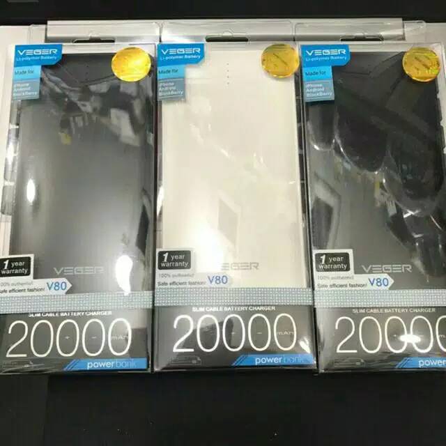 POWERBANK VEGER v80 20000mah original 100% garansi 12 bulan / power bank veger 20000mah