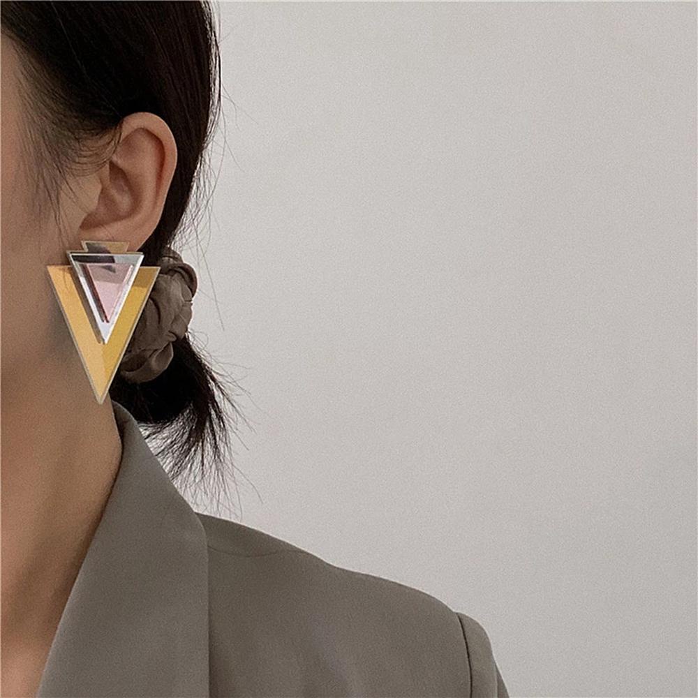 Anting Stud Bahan Akrilik Bentuk Bulat Segitiga Geometris Warna-Warni Untuk Wanita