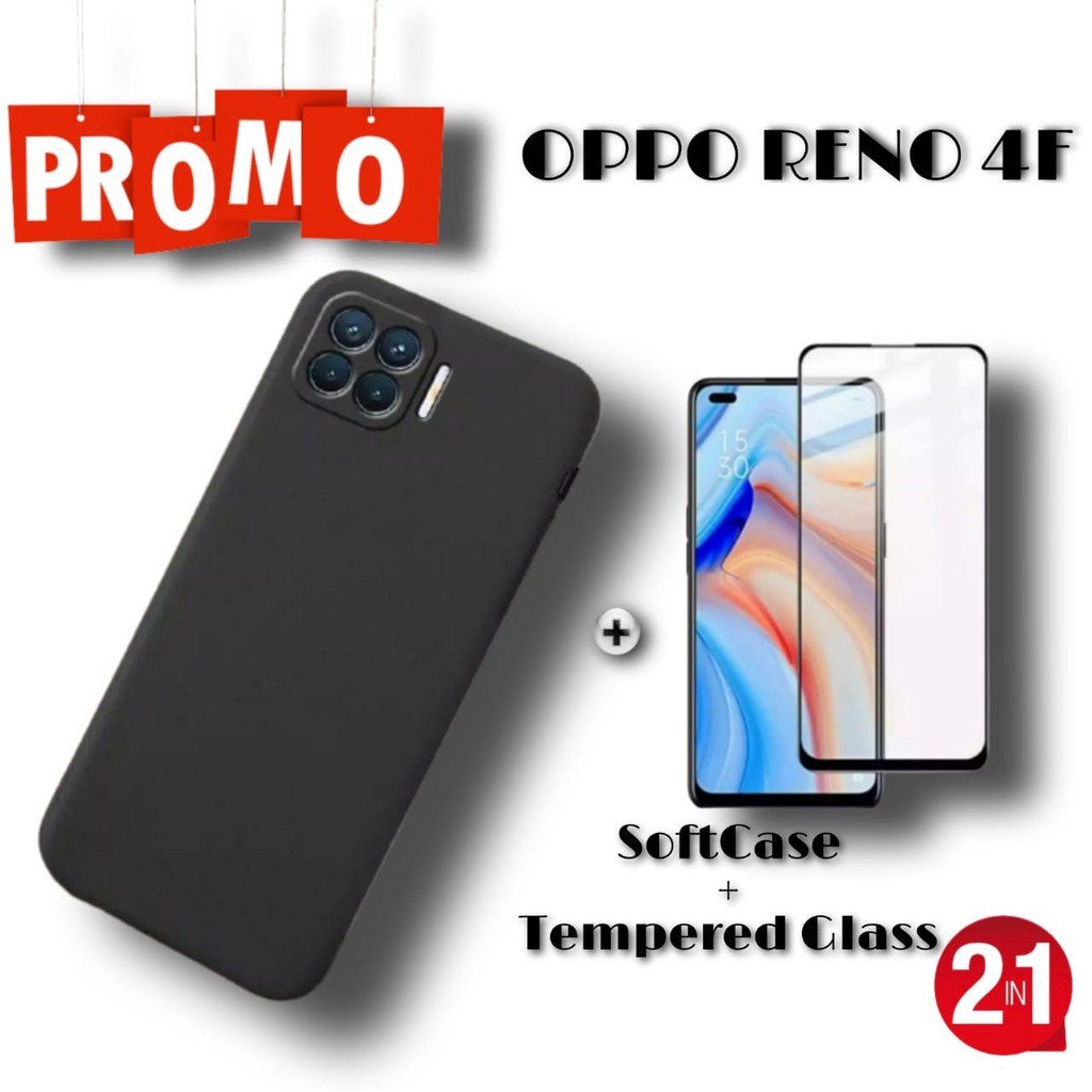 Paket 2in1 PROMO Case Oppo Reno 4F / A93 / F17 PRO SoftCase Matte Free Tempered Glass Layar