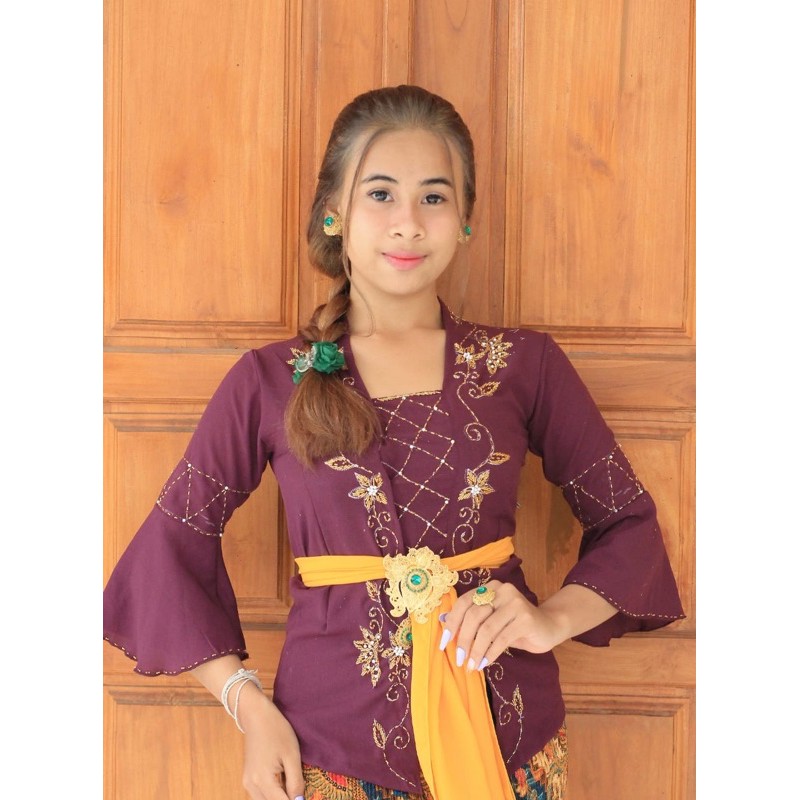 kebaya bali moscref payet kupu lengan terompet-Ungu juwet