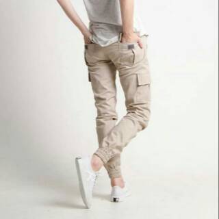 Jogger Cargo  wanita  warna  cream  ukuran 27 36 Shopee 