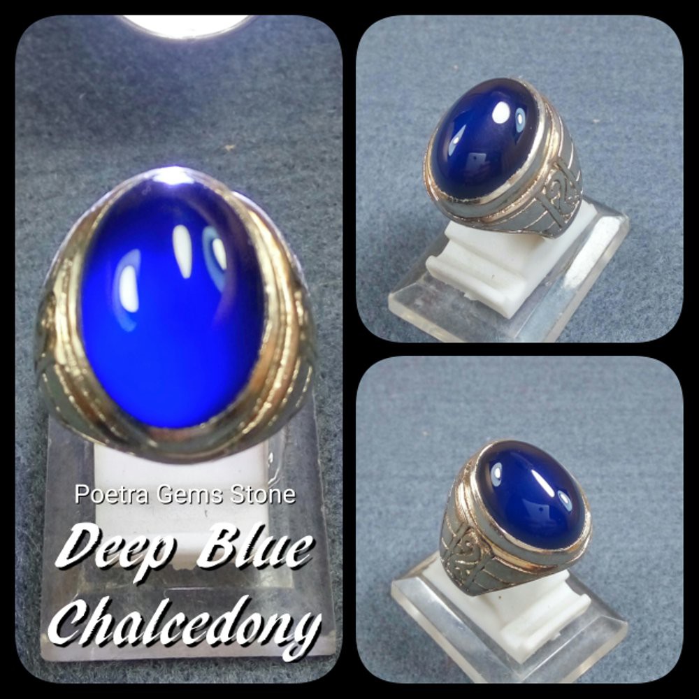 CINCIN BATU AKIK NATURAL DEEP BLUE CHALCEDONY HIGH QUALITY SIZE KANTORAN