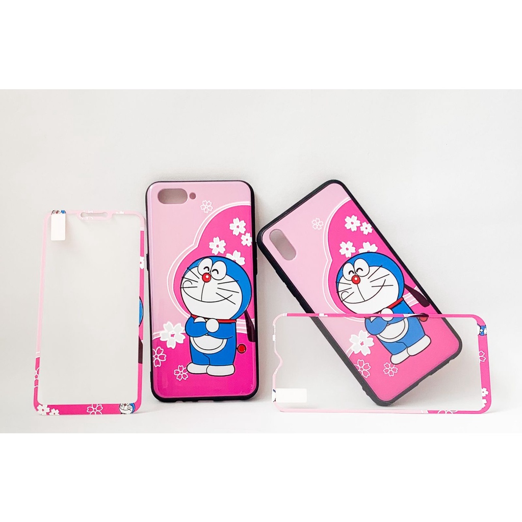 Softcase + Tempered Glass karakter Oppo A1k,Realme C2 A31 A33/A53 A37/Neo 9 A3S/C1 A5S/A7/A12/A11K/2 pro/U1/U2 5/5i/5S/C3 C17/7i C12 C15 Samsung j2 Prime vivo y11/y12/y15/y17 y20/y20i/y20s/y12s y30/y30i/y50 y91/y93/y95 y91C Redmi 3S,4A,5A,8A,9A,9C HCTG 20