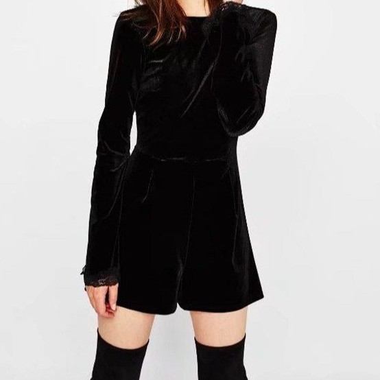 Black Backless Velvet Jumpsuit