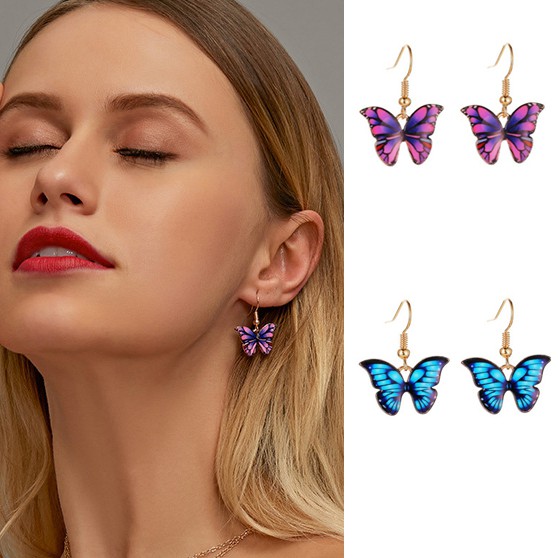 Anting kupu-kupu warna-warni fashion wanita Korea Butterfly earrings