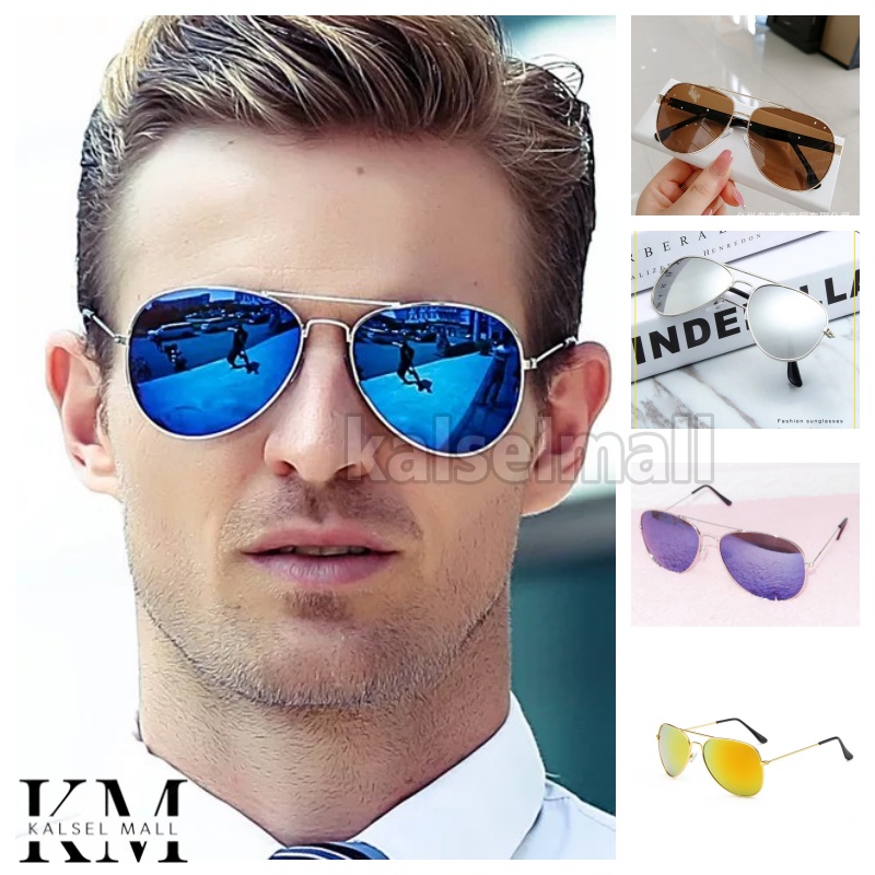 Kacamata Model Pilot Vincent Fashion Pria &amp; Wanita / Kaca Mata Kekinian Hitam &amp; Warna Bahan Metal / Kacamata Cool Korea Anti Silau Sinar UV Antiradiasi Keren Polarised UV KCH10