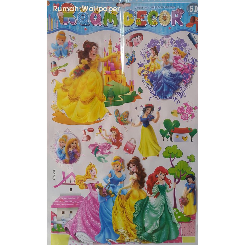 STIKER DINDING WALL STICKERS WALLPAPER 3D PRINCESS 60X90