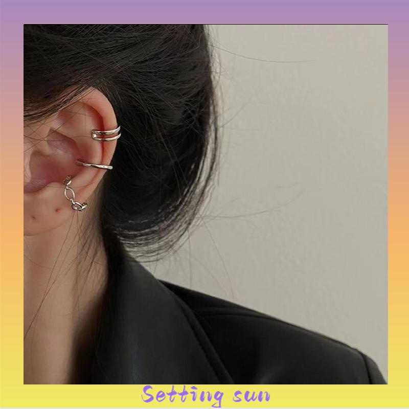 Anting Kombinasi Set Klip Telinga Tanpa Lubang Telinga Wanita Niche High-end Bahasa Perancis Retro Telinga Tulang Klip TN