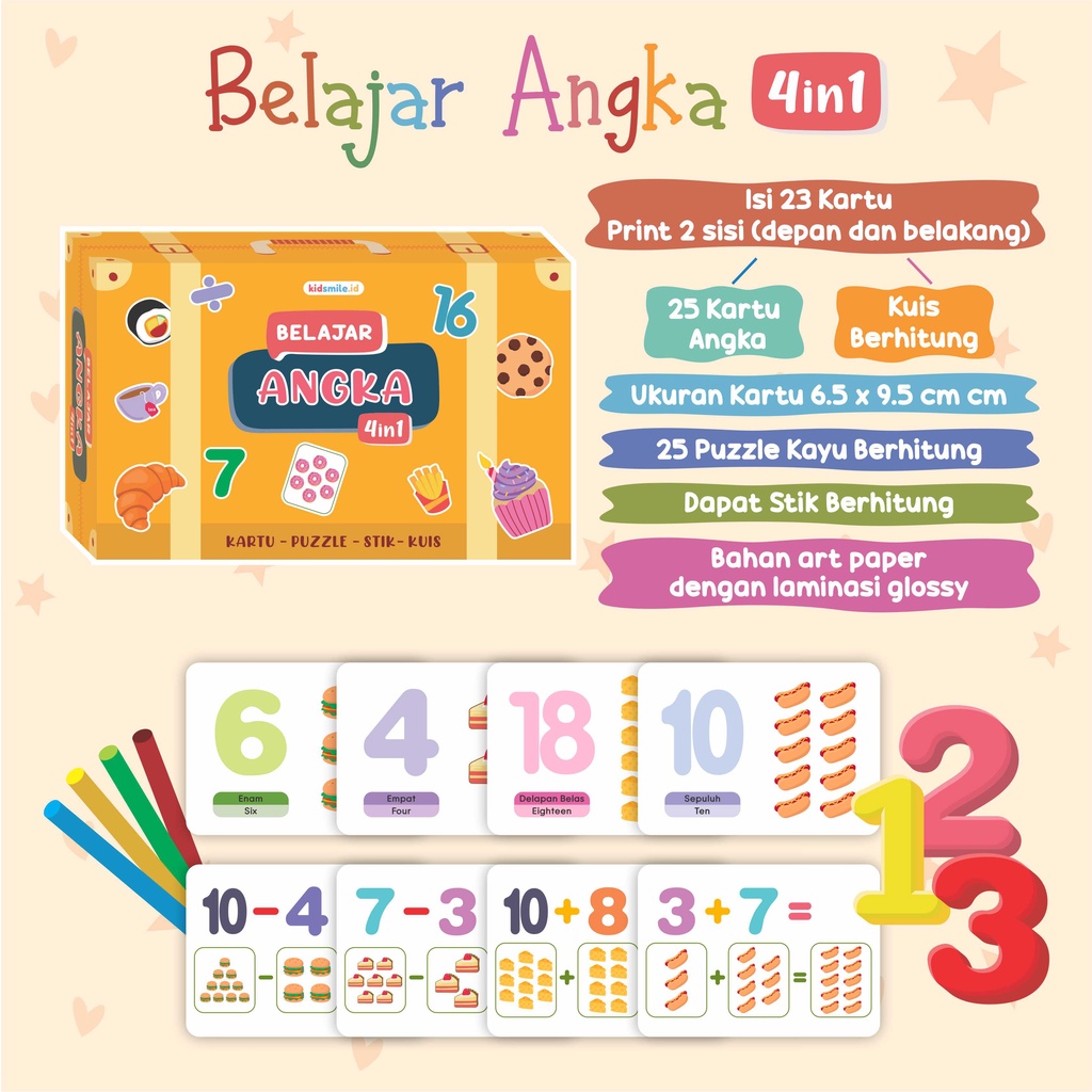 Mainan Edukasi Anak Kidsmile 4 in 1 Belajar Angka 3 in 1 Belajar Alfabet Activity Book Puzzle Tracing Flash Card Mainan Edukatif