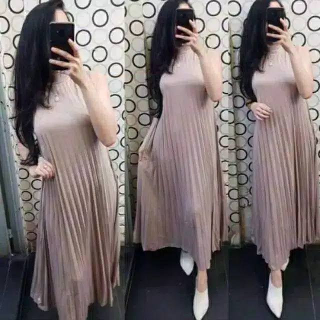 Dress plisket tanpa lengan/ full plisket /longdress