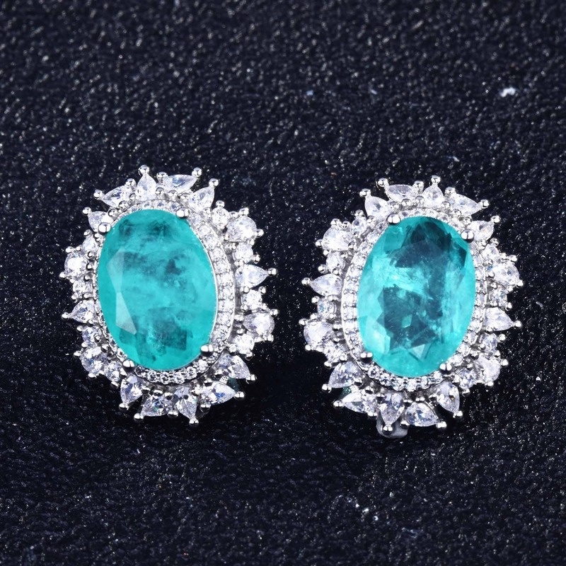 Luxury Colored Gems Eardrops Stud Earrings Jewelry Set