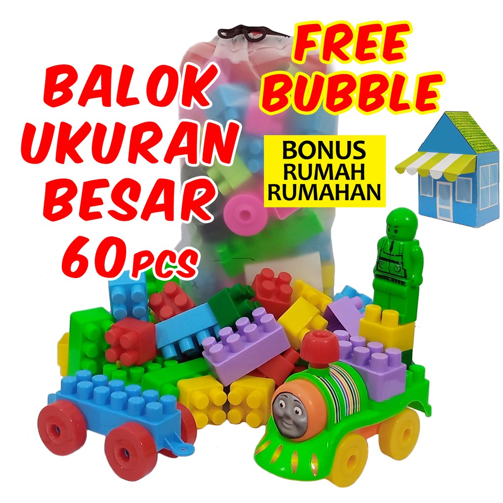 Mainan Block Anak Balok Susun Edukasi 60pcs Kereta