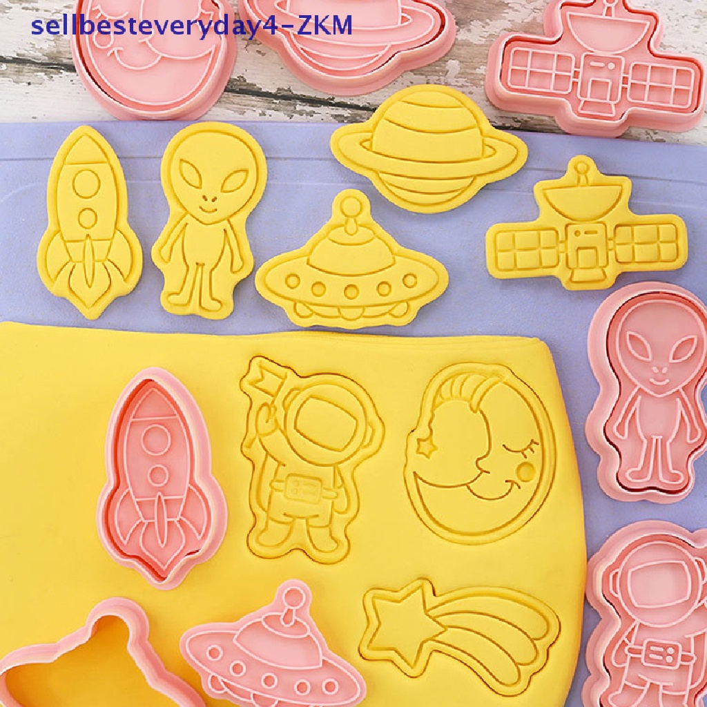 8 Pcs / set Cetakan Pemotong Biskuit / Kue / Fondant Bentuk Kartun Astronot Luar Angkasa 3D Untuk Perlengkapan Dapur