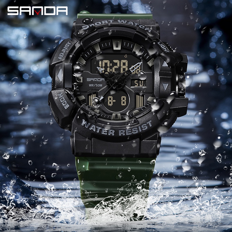 SANDA 3129 Jam Tangan Pria Wanita Digital Analog Tali Rubber Shockproof Anti Air WATCHKITE WKOS