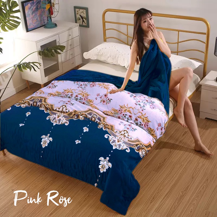 COD - Selimut Bulu Halus Ukuran  175x125cm Motif Dewasa-Pink Rose
