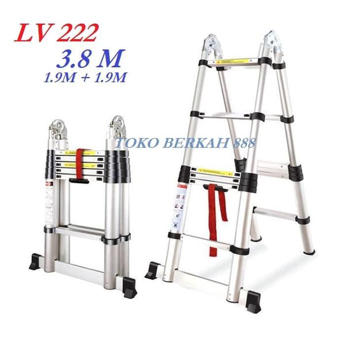 Tangga 3.8 Meter Aluminium Teleskopik, Tangga Lipat, Double Teles