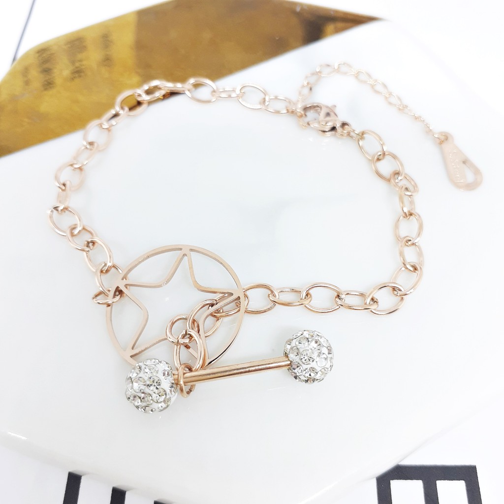 Gelang Titanium Big Star Korean Style Rosegold - BB579