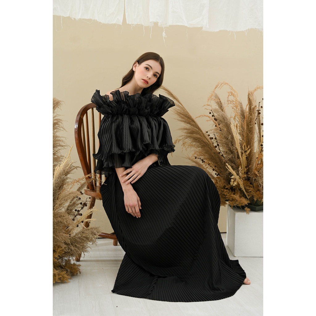 Trilogy Set Black -Flower Endurance Coll -KIMONO ROBE PENGANTIN /RUFFLE/Penutup Dada / Kemben