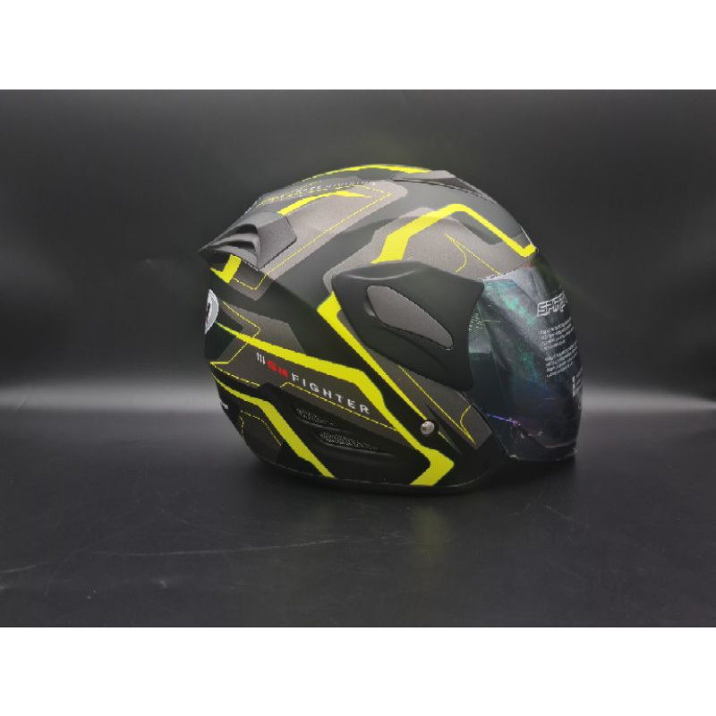 HELM HALFFACE GM FIGHTER MOTIF GV2 WARNA BLACK YELLOW DOFF
