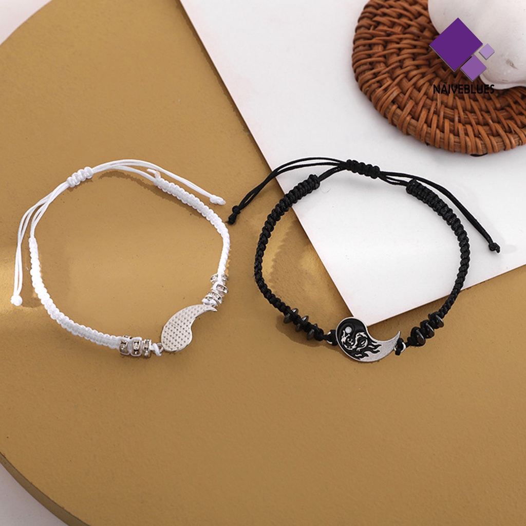 Naiveblue &gt; Gelang Tangan Rantai Adjustable Motif Yin Yang Gaya Etnik Retro Untuk Wanita / Valentine