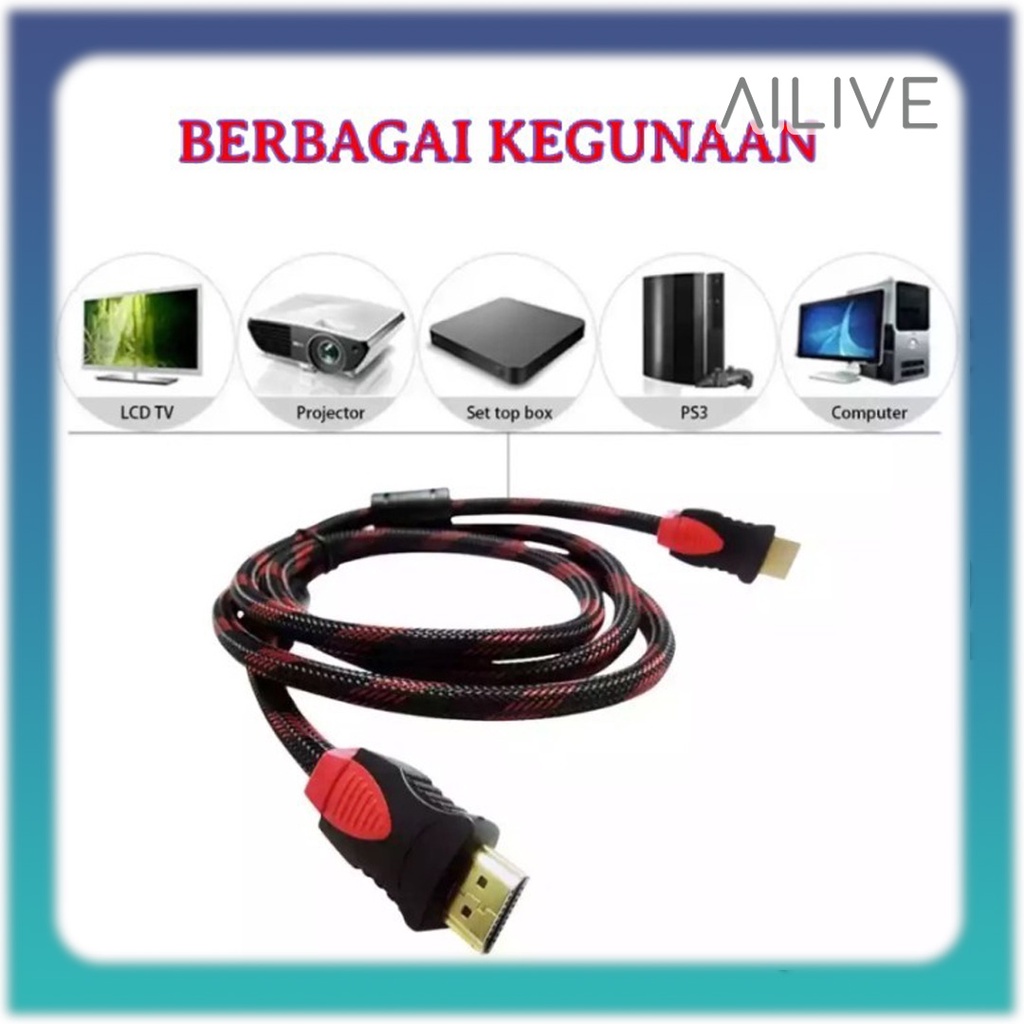 Kabel HDMI To HDMI 1.5M &amp; 3M 1080P / Sambungan Laptop TV Projector Komputer Support 4K High Quality