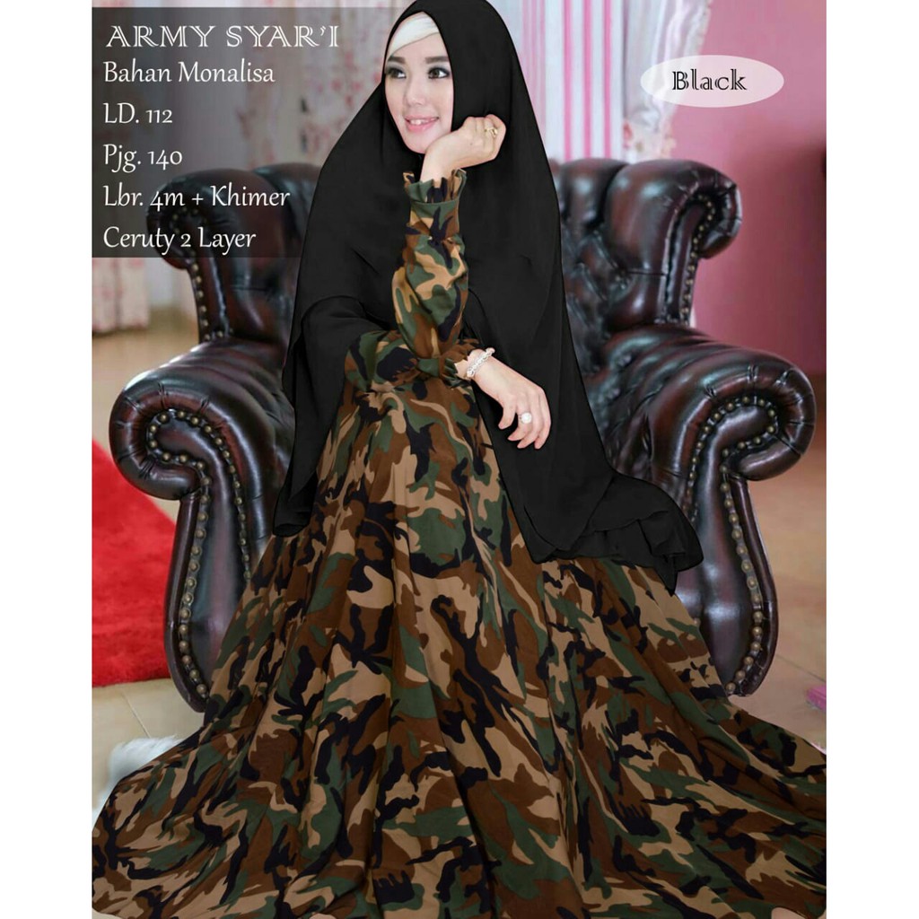 PALING LARIS GAMIS ARMY LORENG 3L UKURAN JUMBO SATU SET KHIMAR CERUTY 2 LAYER
