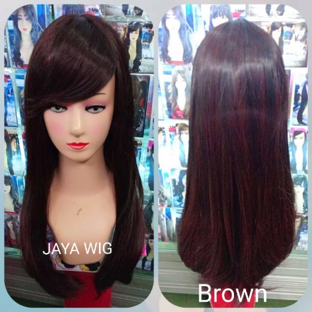 Wig Lurus Panjang Poni Samping Rambut Palsu Wanita Panjang 55CM