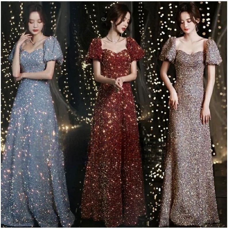 gaun pesta glitter simple gmaxi gown long gown party gown dress pesta wedding acara akad nikah bronz