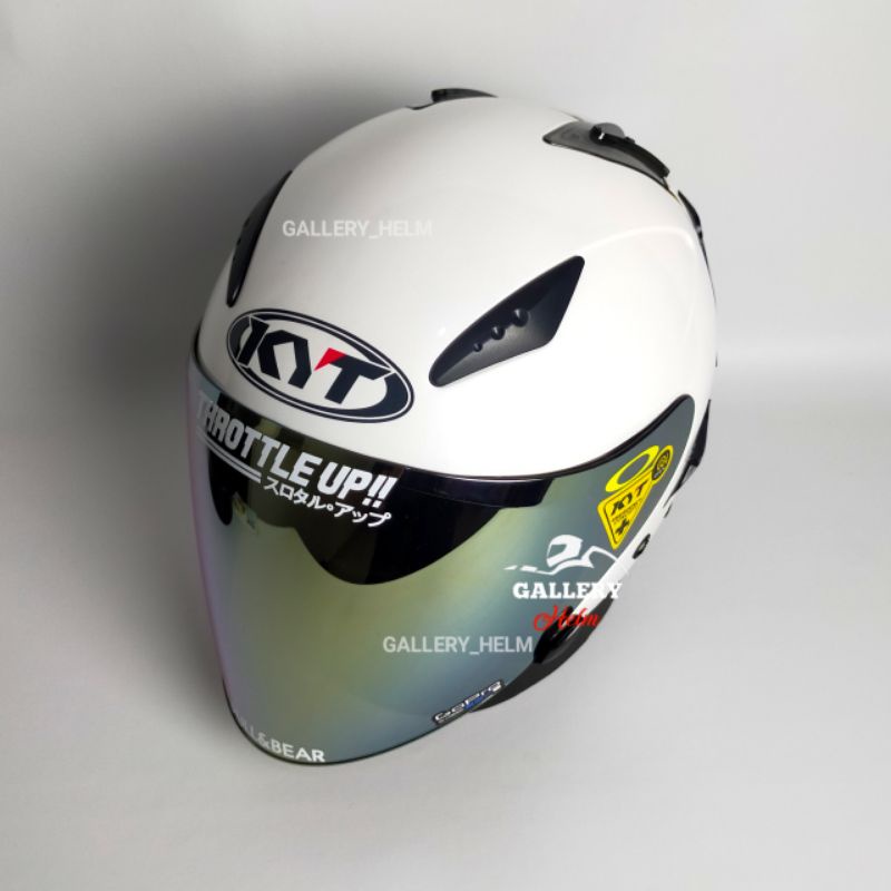 HELM KYT GALAXY FLAT R PUTIH | PAKET GANTENG VISOR VENOM-Putih visor gold