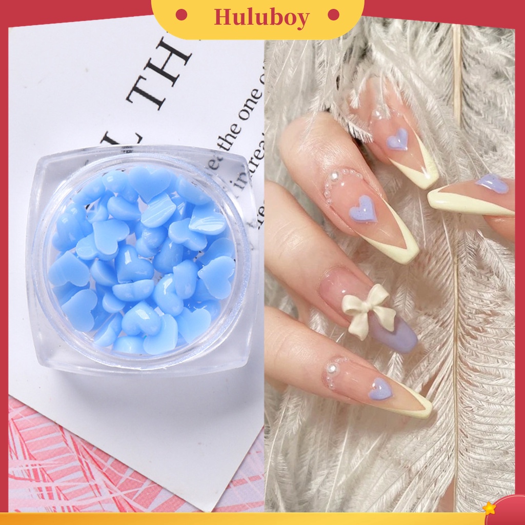 Huluboy Huluboy♡ 40pcs / Box Ornamen Hati 3D Mini Warna Putih Pink Untuk Dekorasi Nail Art Charms