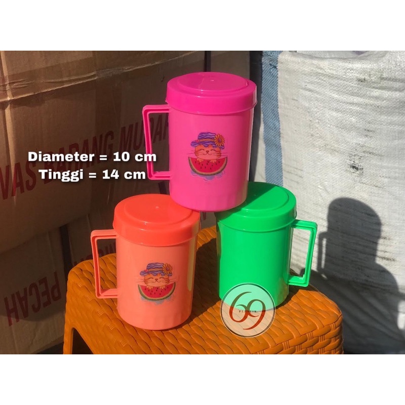 (6 Pcs) Mug Frenzy Diva Tutup Drat / Cangkir Plastik Lucu Murah + Tutup Putar