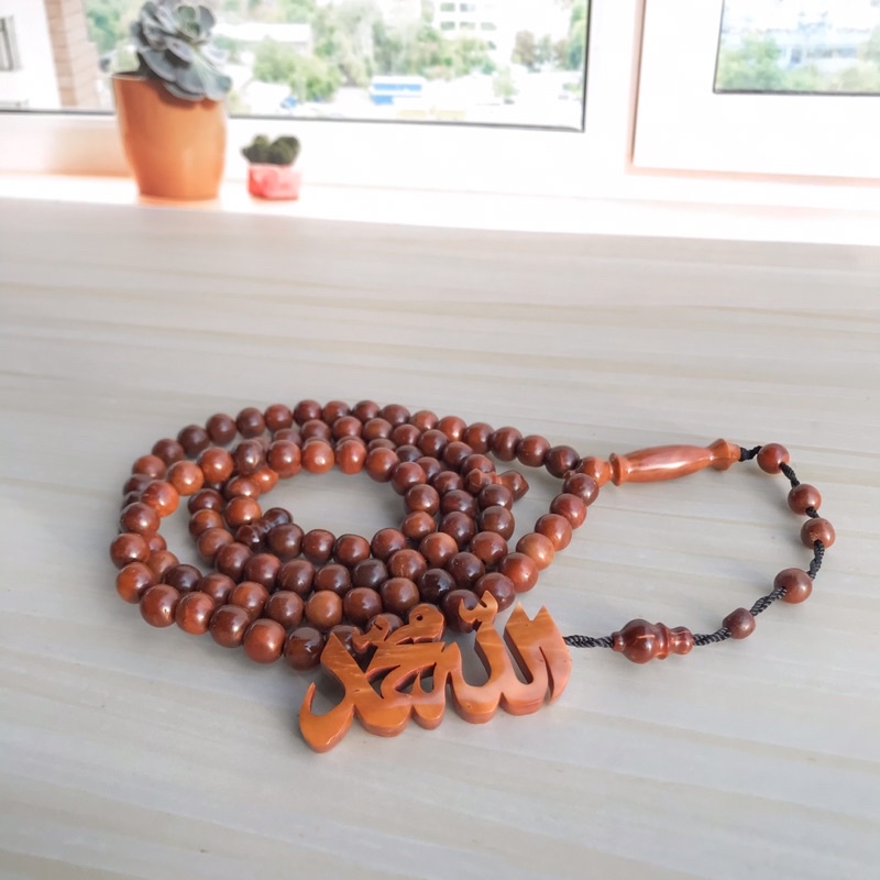 Tasbih kaukah motif bulat nama huruf timbul arab latin