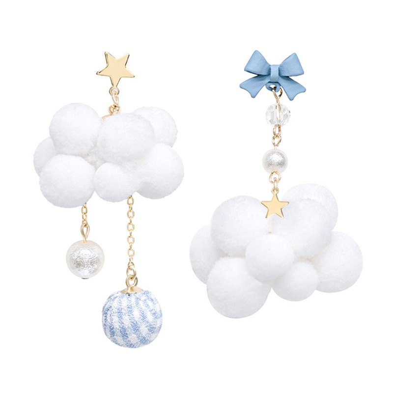 Siy Anting Tusuk Gantung Desain Awanpompom Warna Putihbiru Gaya Romantis Untuk Wanita 2021