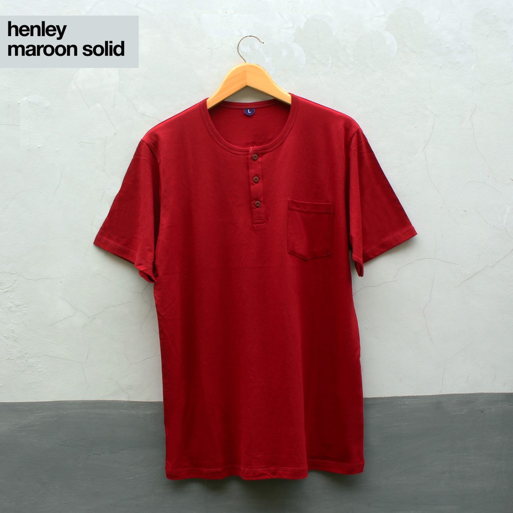  Kaos  Polos  Seri Henley Warna  Maroon  Solid Cotton Combed 