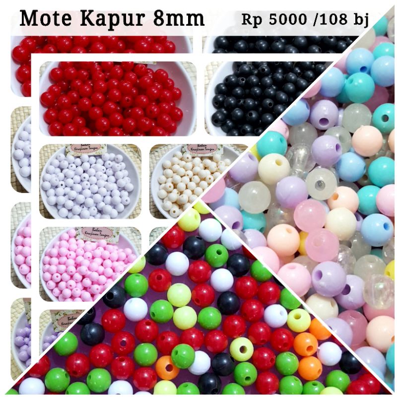 100 biji Mote 8mm  Manik-Manik Kapur Monte Susu Bulat Bahan Strap Mask Korea