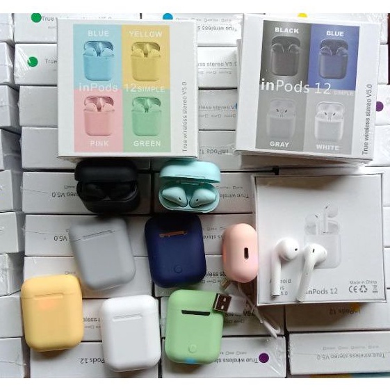 Headset Bluetooth Wireless Earphone untuk semua jenis (Hp Laptop PC) Inpods i12 i12s dan i17s Asli Macaroon TWS Original Terbaik Recomended