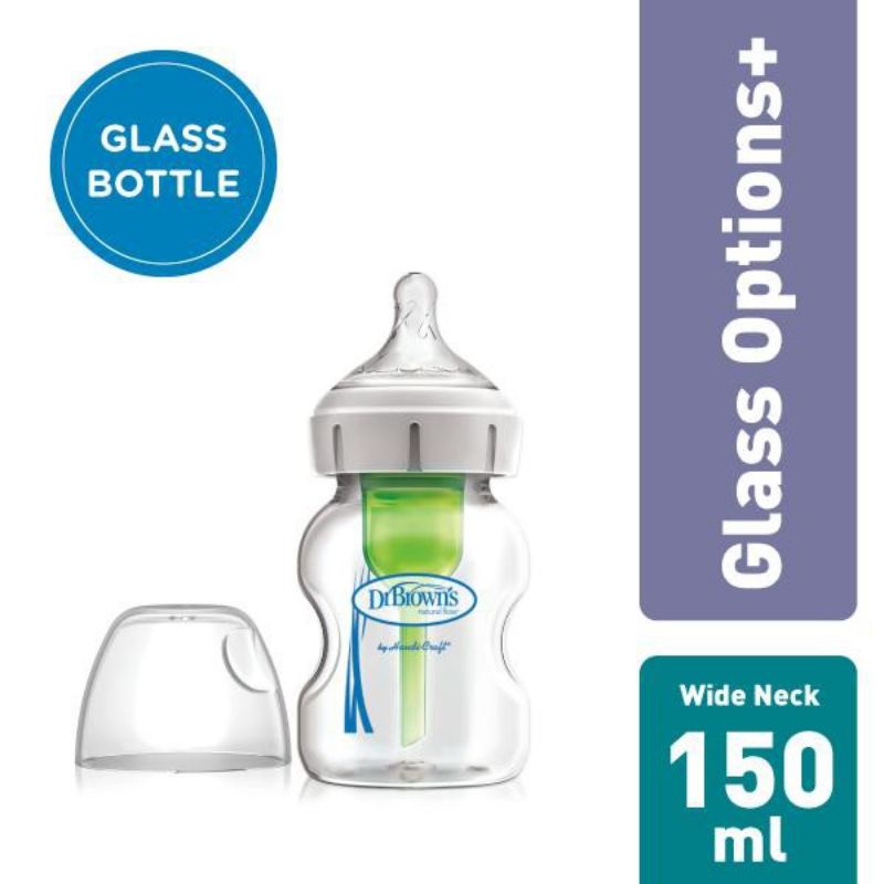 Dr.Brown's Glass Wide Neck Option+ 5 oz (150ml) Baby Bottle/Botol Susu