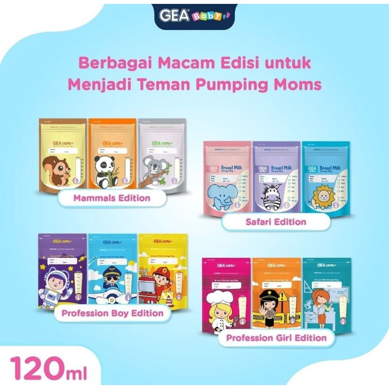 GEA Baby Kantong ASI Breast Milk Storage Bag 120 ml Motif Isi 30 Pcs Safari &amp; Mammals Edition