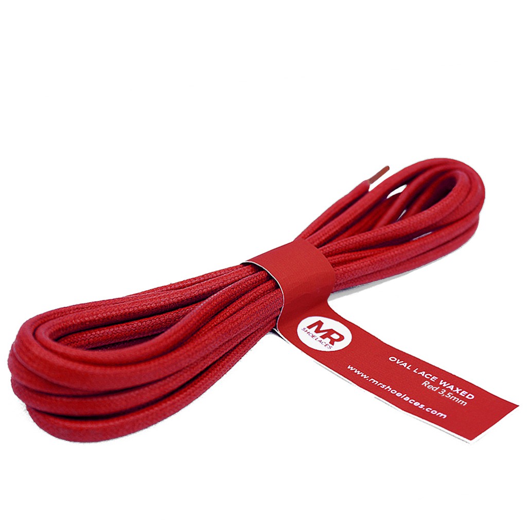 MR Shoelaces FC24 Merah RED Tali Sepatu Lilin Oval 3.5mm (Waxed Laces) 50cm 70cm 80cm 100cm 120cm 150cm 200cm - Premium Shoelace