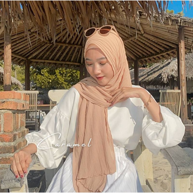 Hijab Pashmina Plisket motif Padi