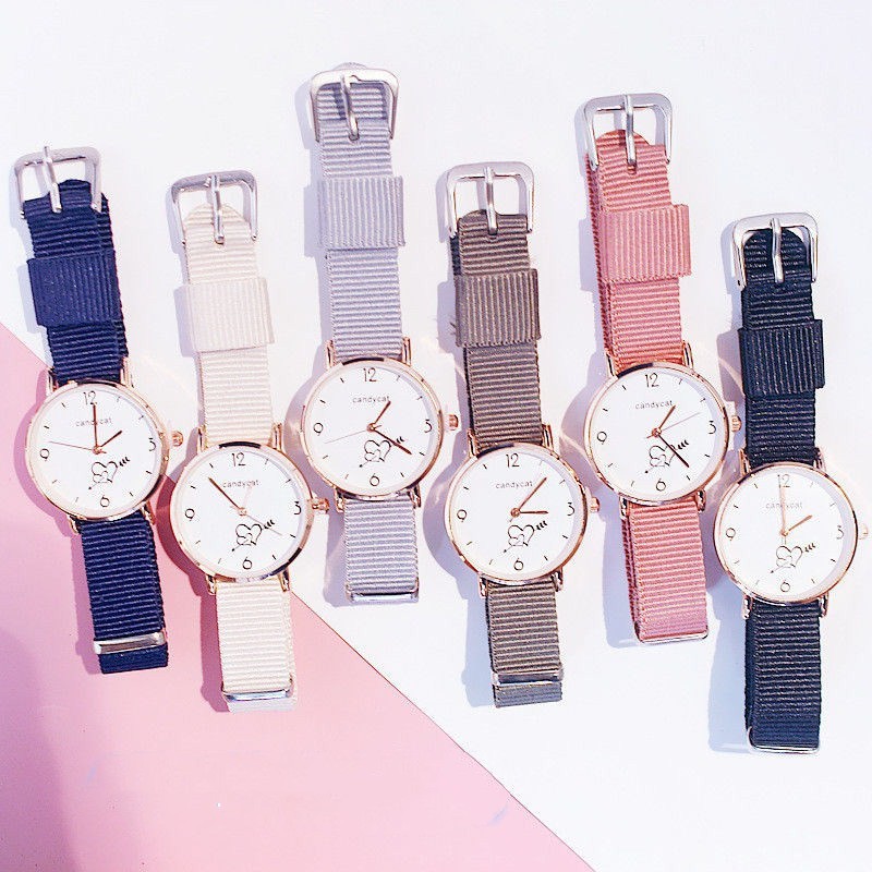 Watchyou Jam Tangan Wanita A0125 Korean Simple Love Canvas Belt Women's Watches