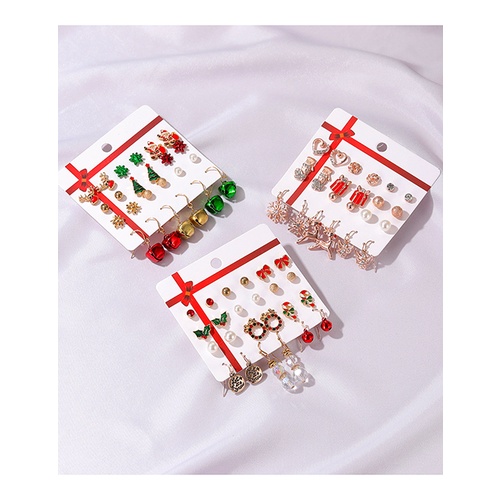 LRC Anting Set Fashion Set Of 12 Santa Claus Bell Christmas Tree Earrings Q62300